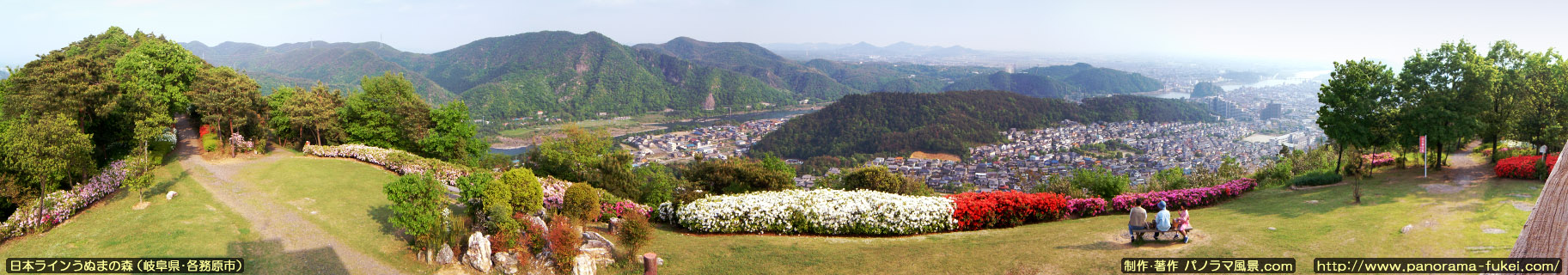 日本ラインうぬまの森「山頂展望台」から望む濃尾平野のパノラマ風景写真